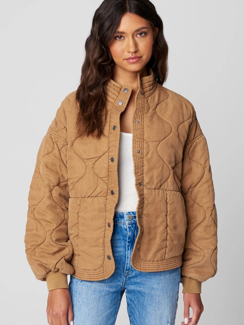 Blank NYC Quilted Puffer Jacket in Camel Brown